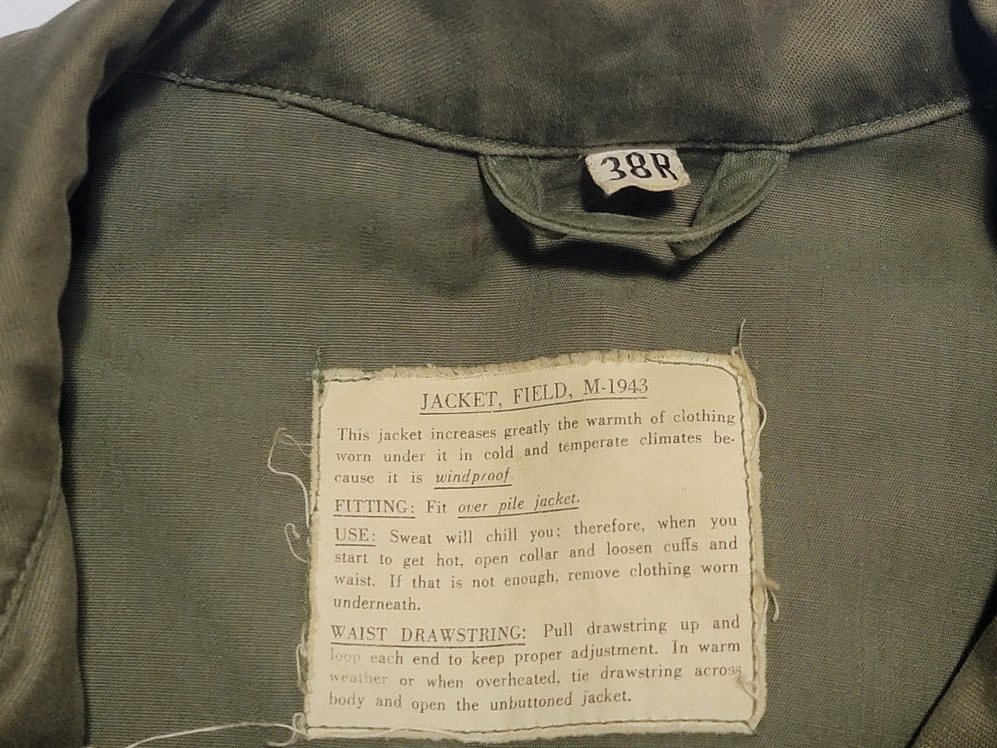 Original WWII M43 Field Jacket M-1943 38R Vintage 40's Army