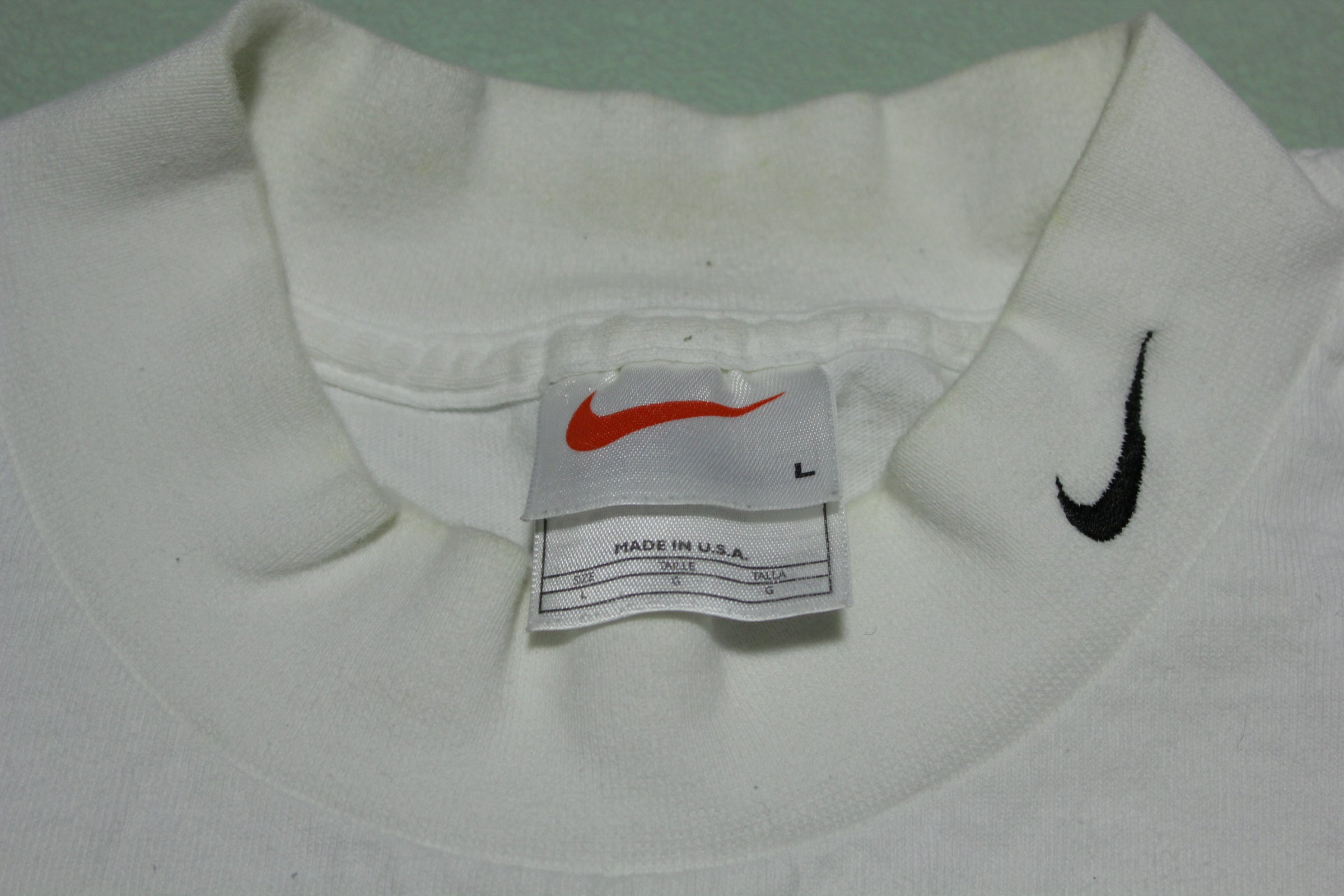 Nike Vintage 90's Made in USA Swoosh Check Mock Collar Cocaine White thefuzzyfelt