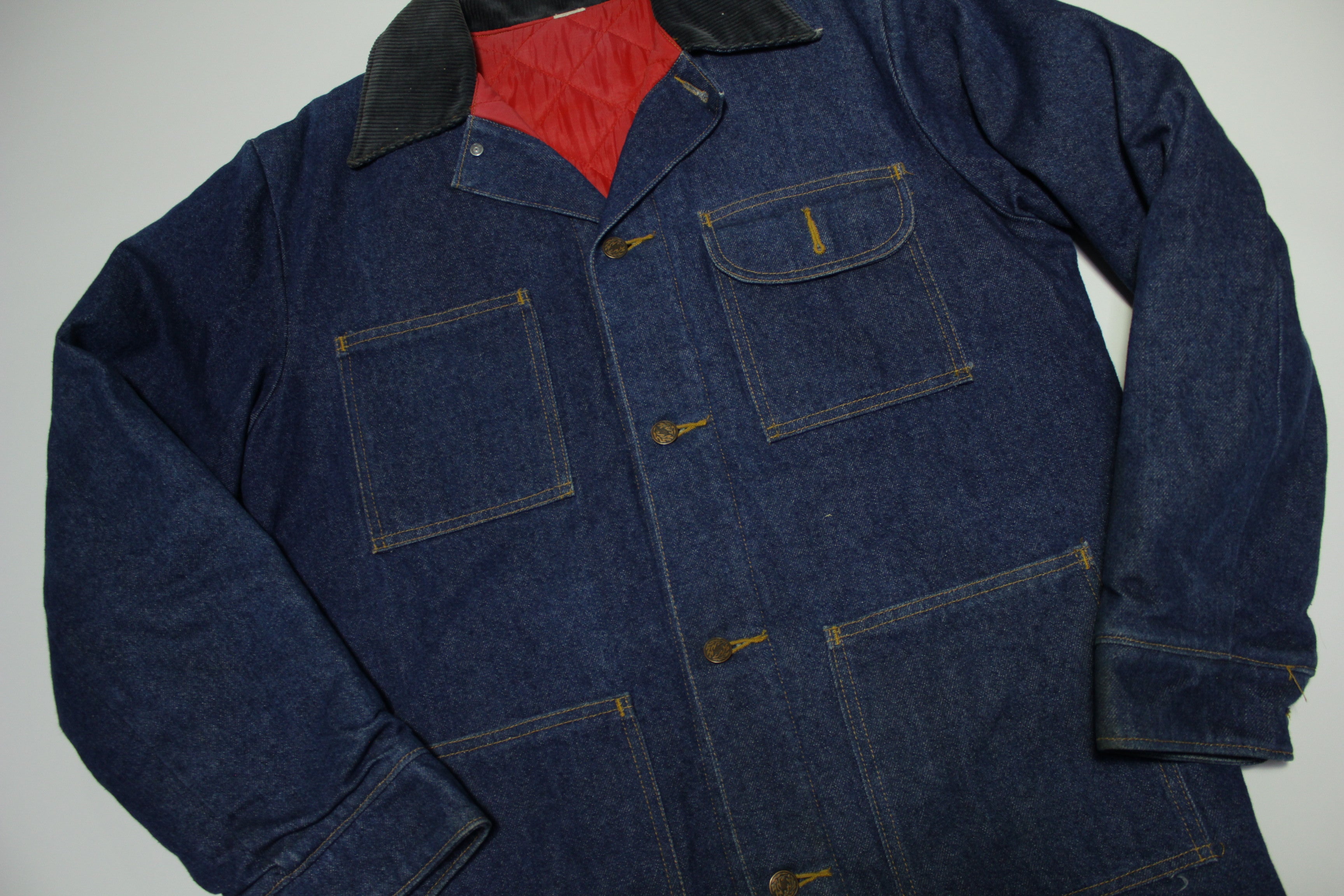 Penneys Quilt Lined Vintage 80's Prison Chore Denim Work Coat Jean Jacket 4  Pocket