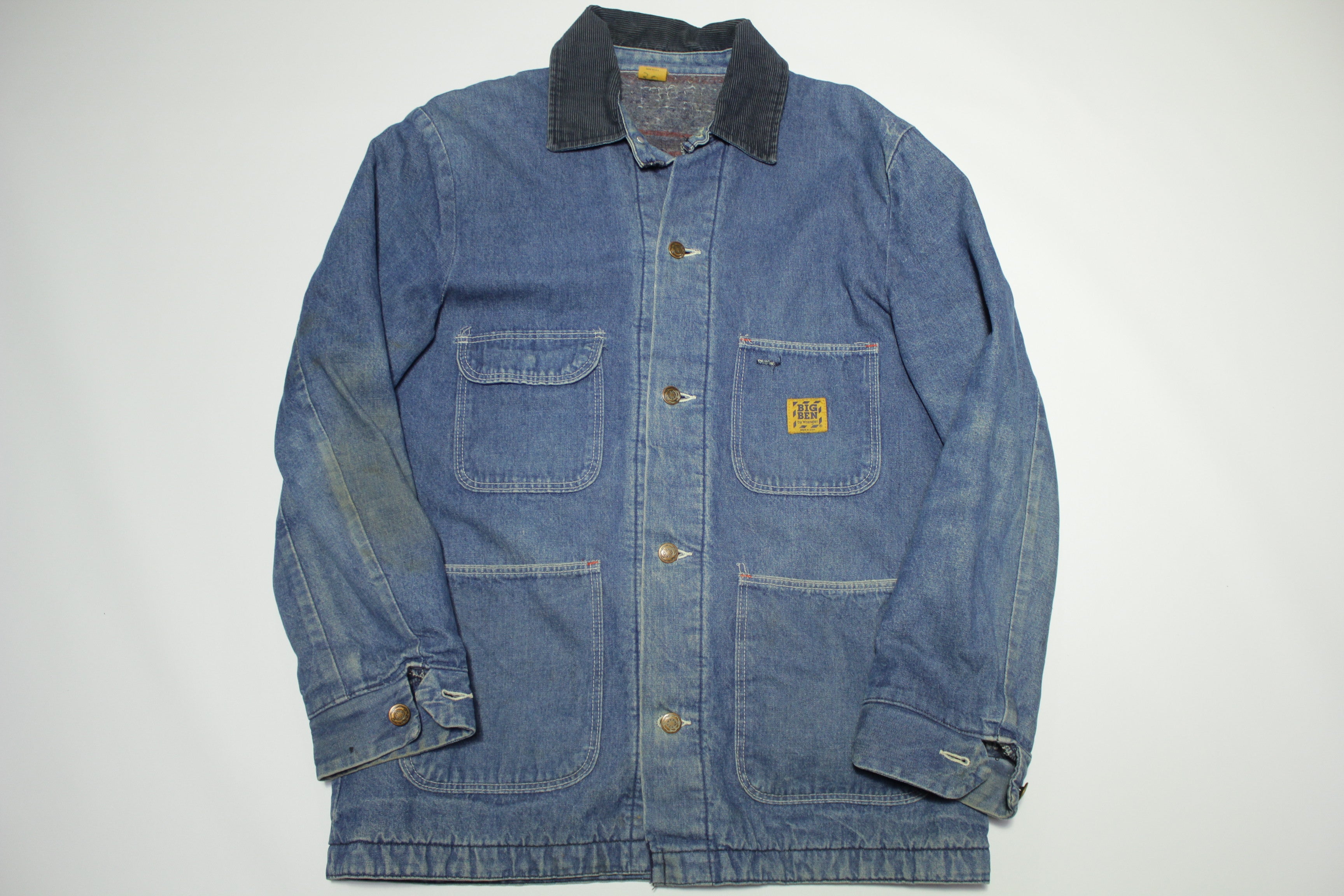 Big Ben Wrangler Vintage 80's Prison Chore Denim Work Coat Jean Jacket 4  Pocket USA