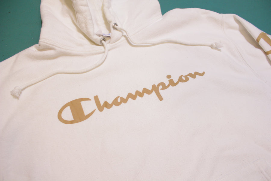 champion script hoodie white and gold