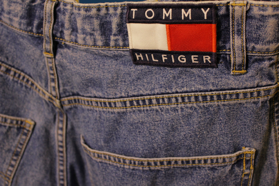 Mens TOMMY HILFIGER Vintage 90s Baggy Carpenter Cargo Denim Jean Short ...