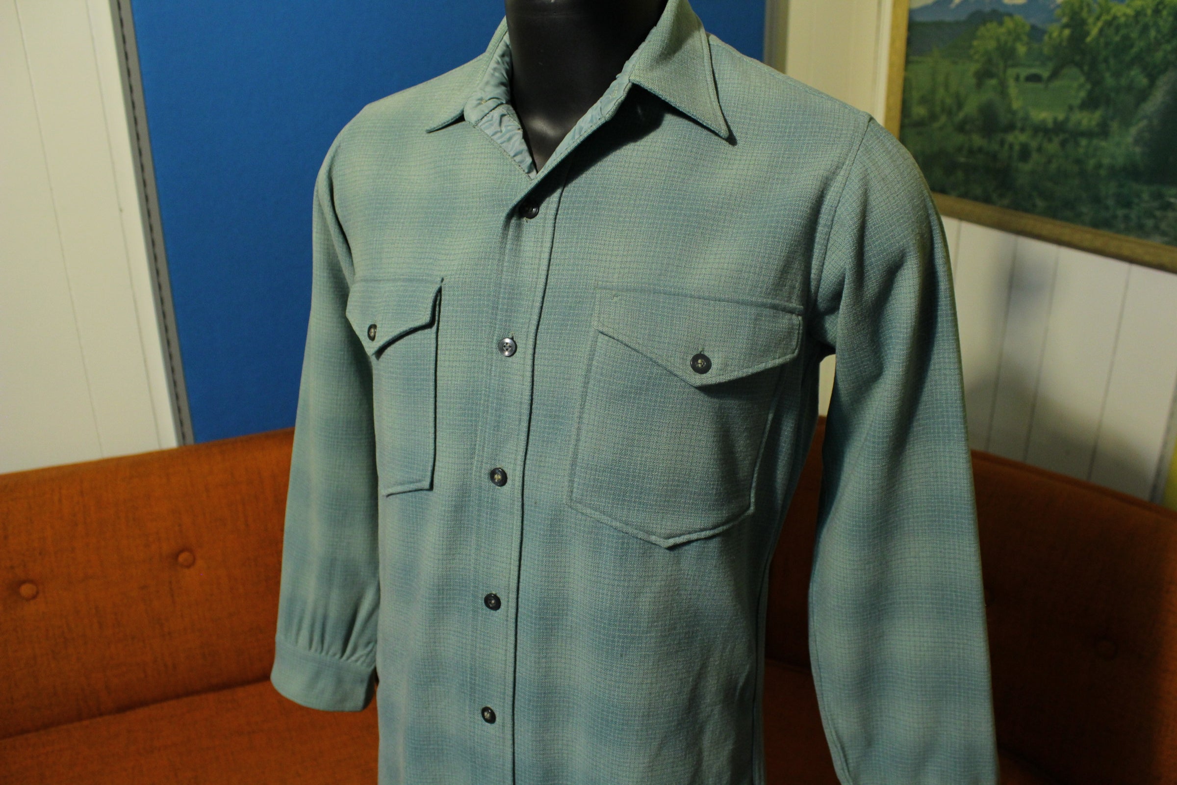 Pendleton Vintage 50's 60's Wool Seafoam Green Button Field Shirt