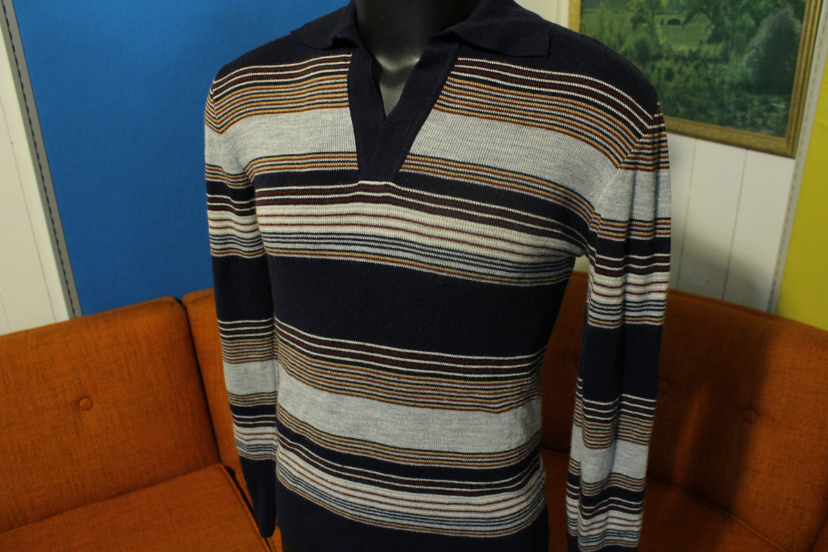 Landmark Striped Long Sleeve Polo Shirt 80's Stranger –