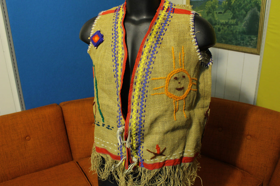 Burlap Native American Swastika Vintage Handmade Campfire Vest. Bigfoo ...