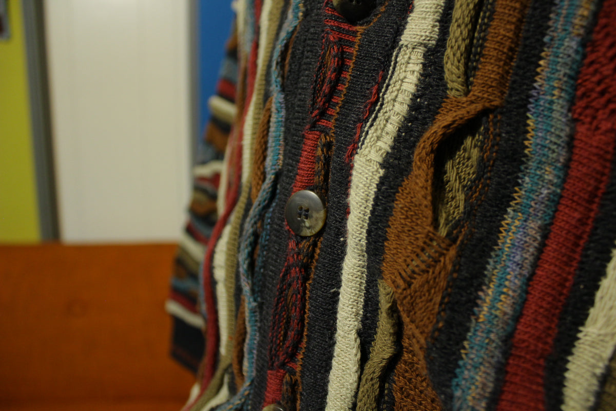 J Ferrar Men's Large Vtg Striped Cardigan Sweater Coogi Style
