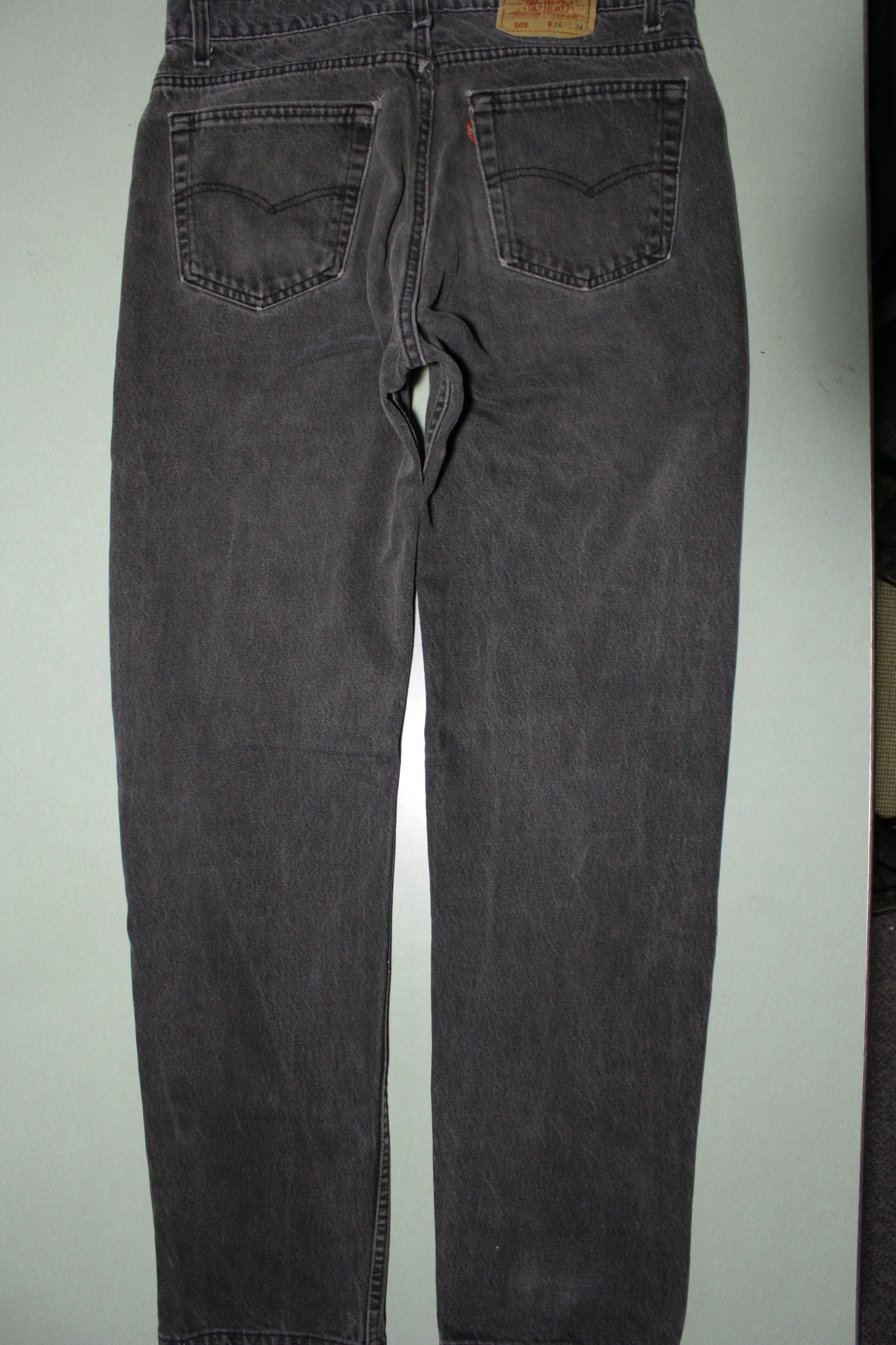 Levis 505 Vintage Gray Faded Black Wash 80s Denim Jeans Made in USA 34x33