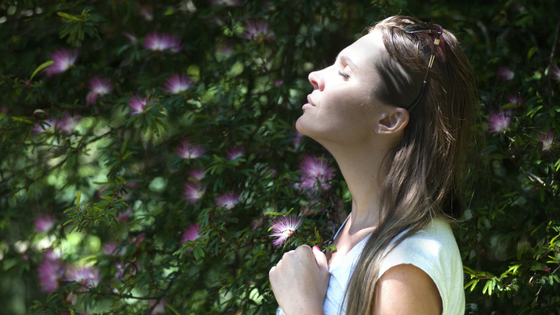 Woman breathing and relaxed