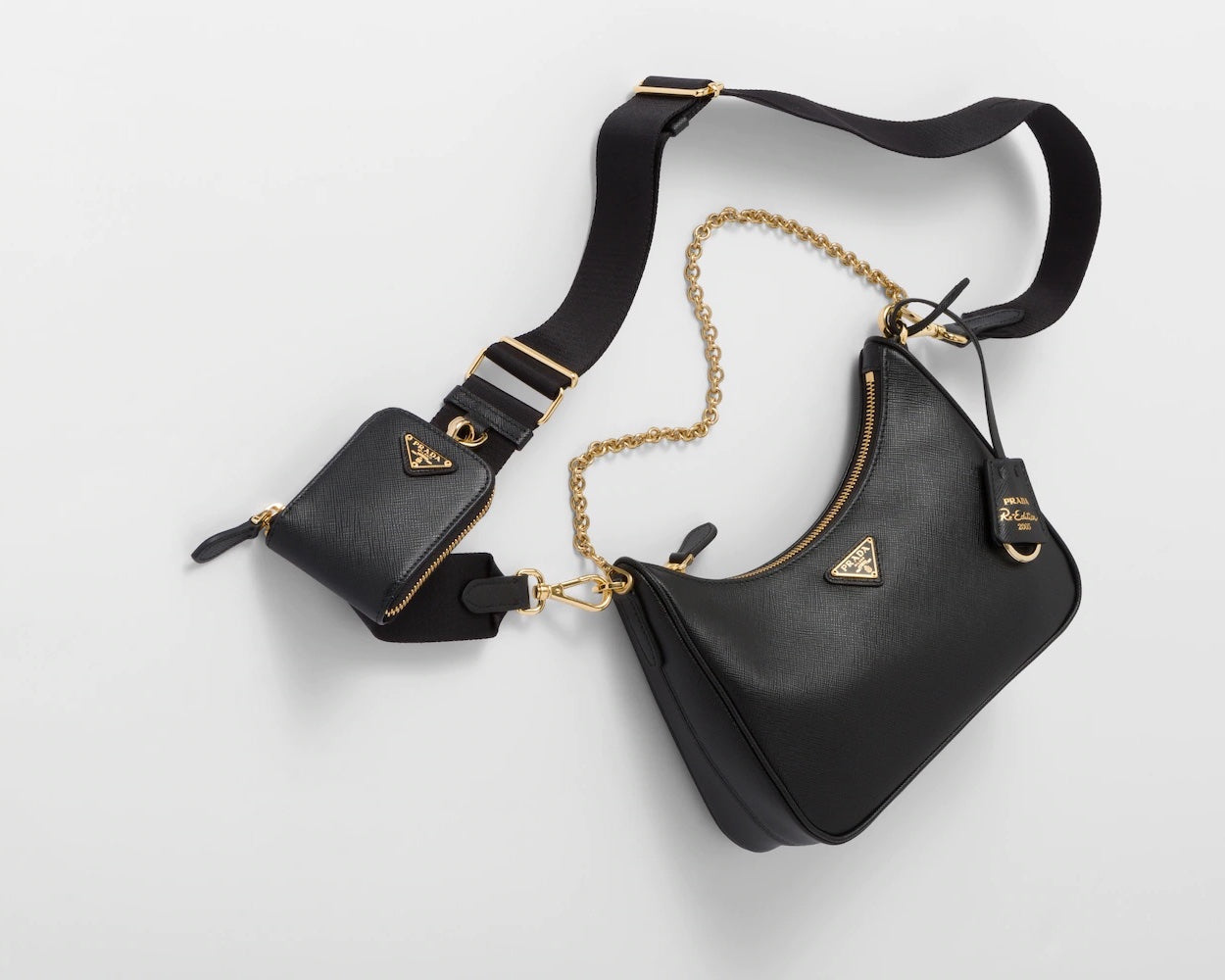 Prada | Bags | Prada Black Nylon Gold Metal Handle Handbag | Poshmark