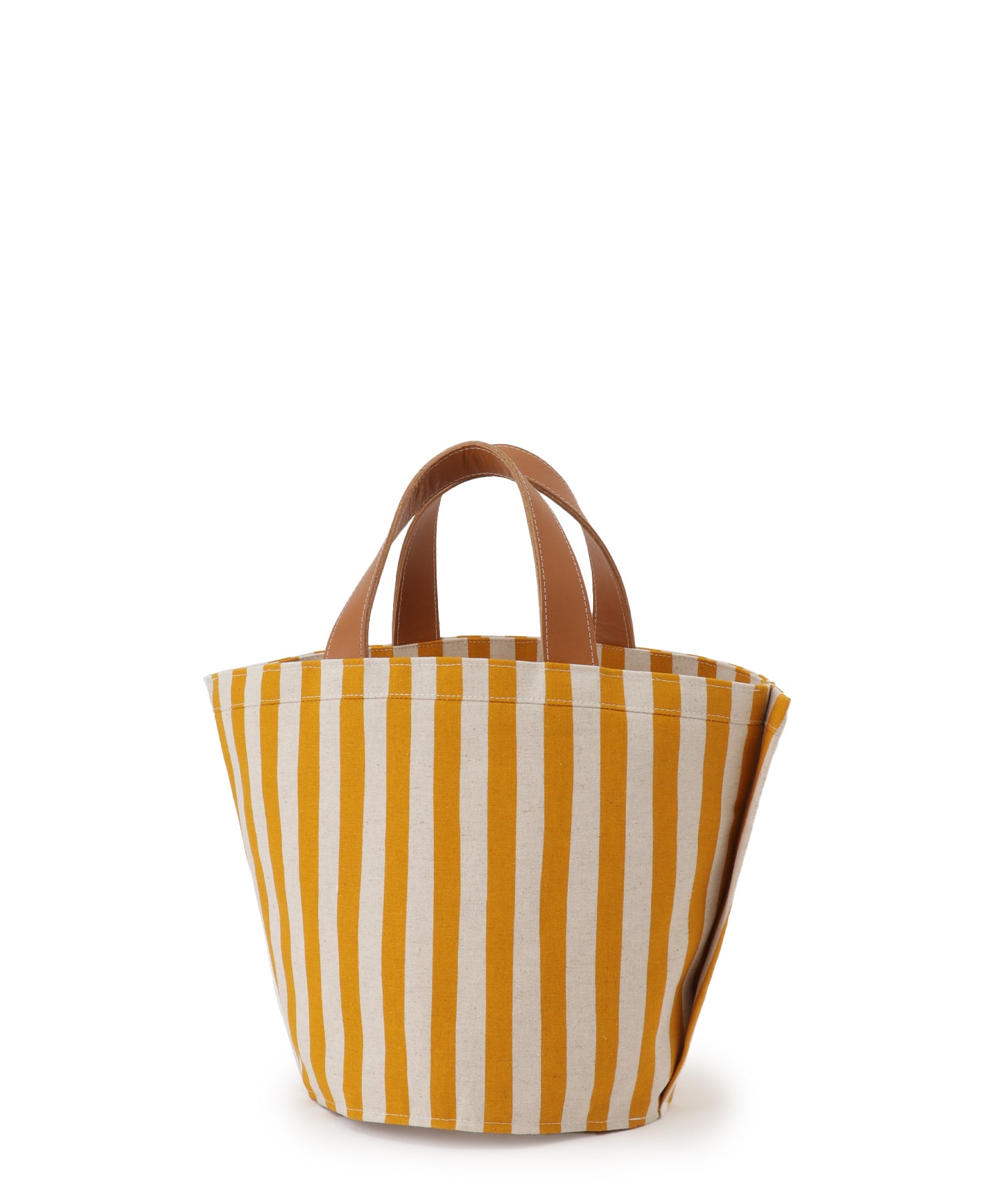 Small leather-trimmed canvas tote (stripe) Mustard— LUDLOW STORE