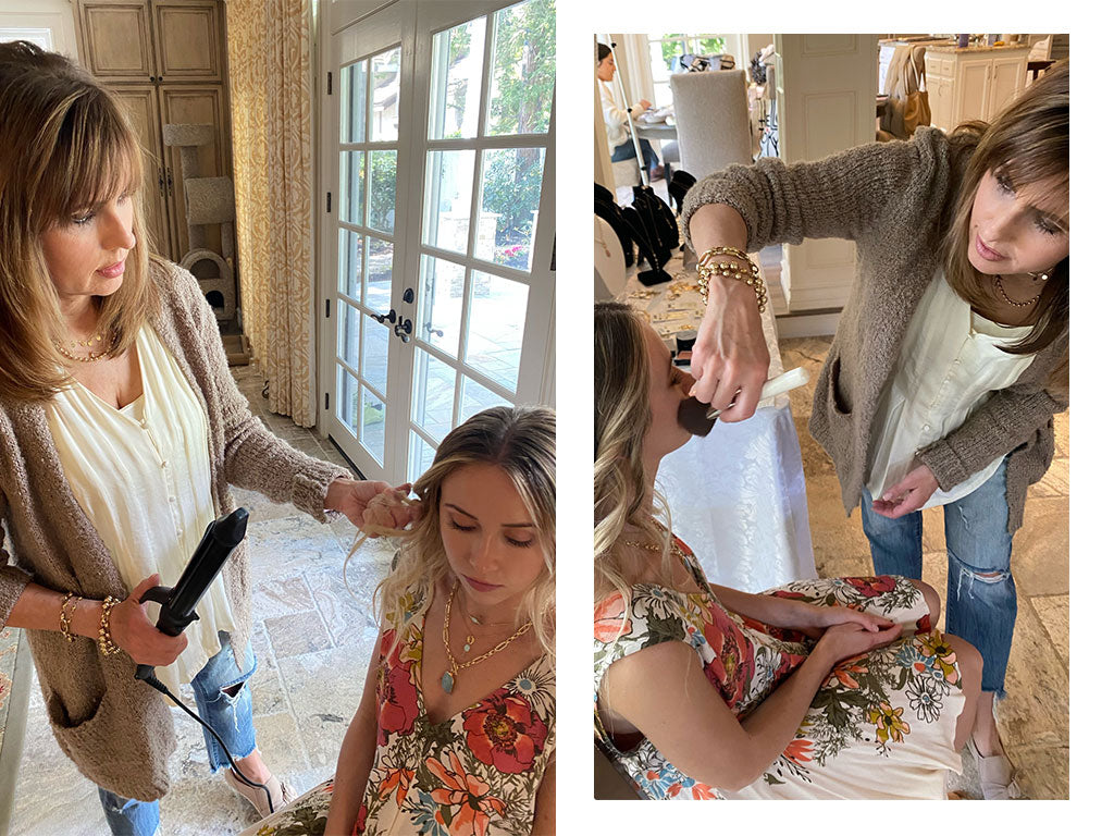 Lisa styling Bellas hair and makeup - behind the scenes of spring photoshoot