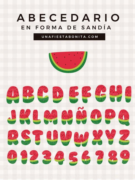 Alfabeto sandias, clipart abecedario sandias, letras y números forma de