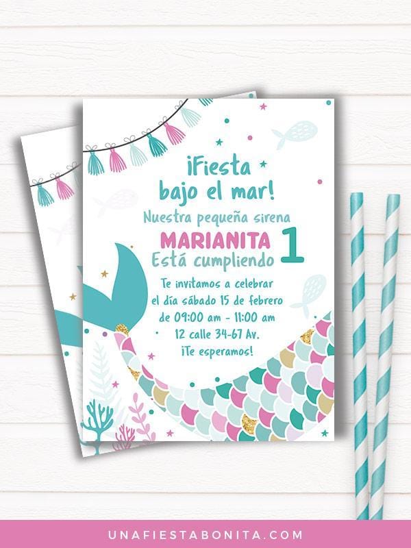 Primer Añito - Invitación para imprimir Sirenita - fiestas cumpleaños