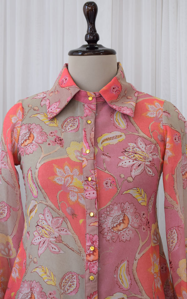 Peach Floral Printed Georgette Shirt – LabelKanupriya
