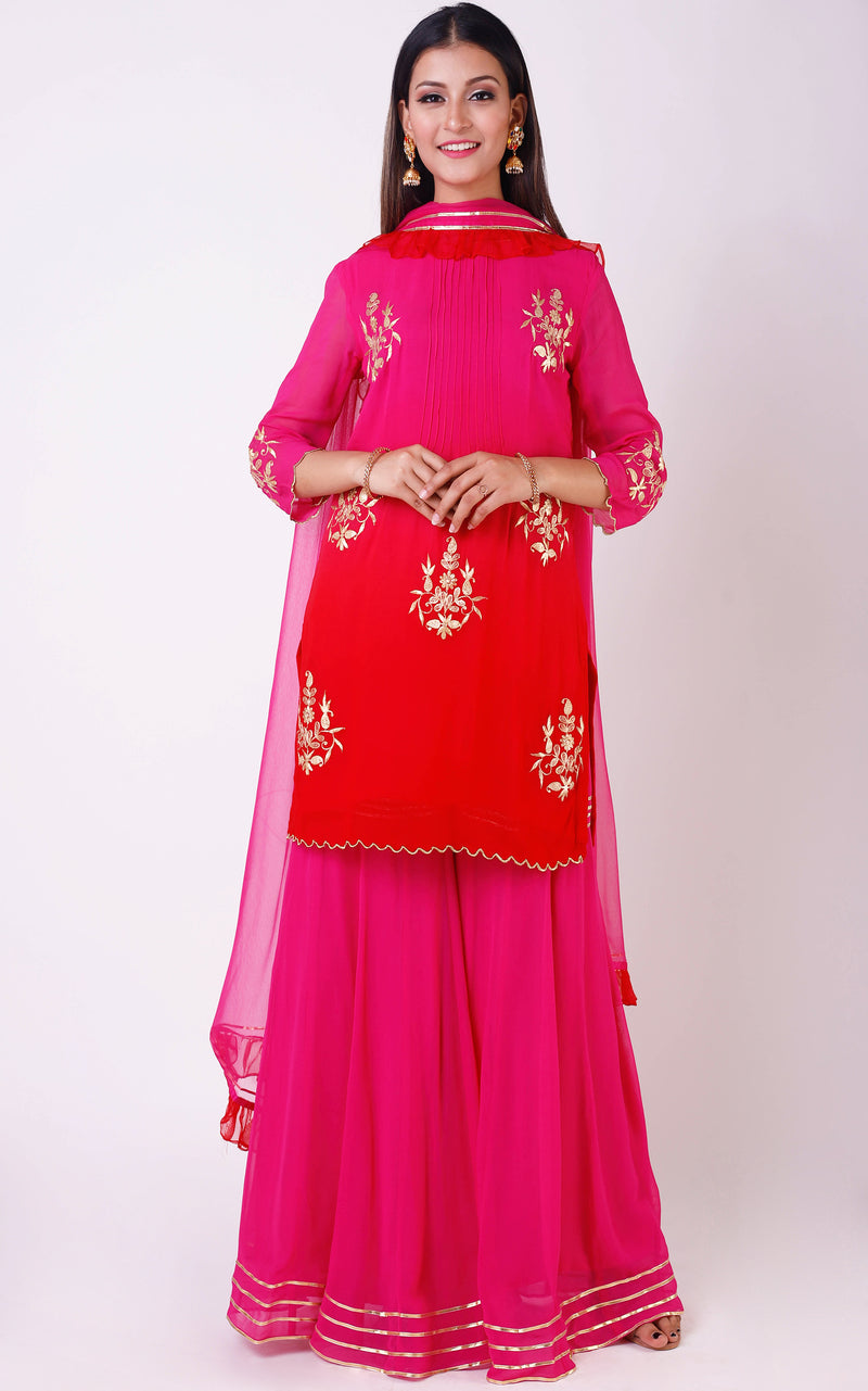 Pink-Red Pittan Sharara Set – LabelKanupriya