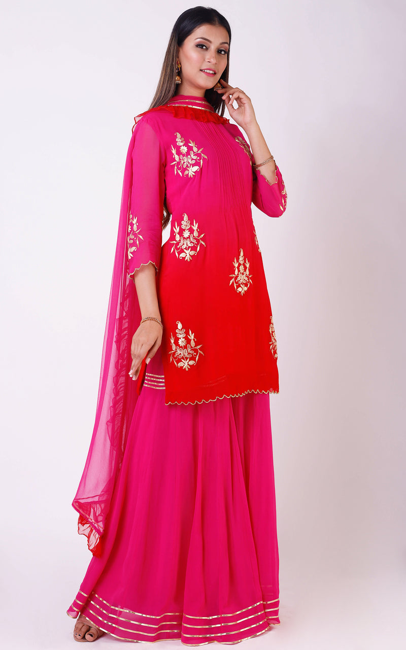 Pink-Red Pittan Sharara Set – LabelKanupriya