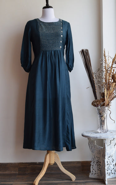 Teal Blue Cotton Silk Kantha-work Tunic – LabelKanupriya