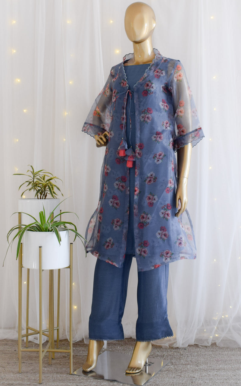 Navy Blue Organza Jacket-Kurta Set – LabelKanupriya