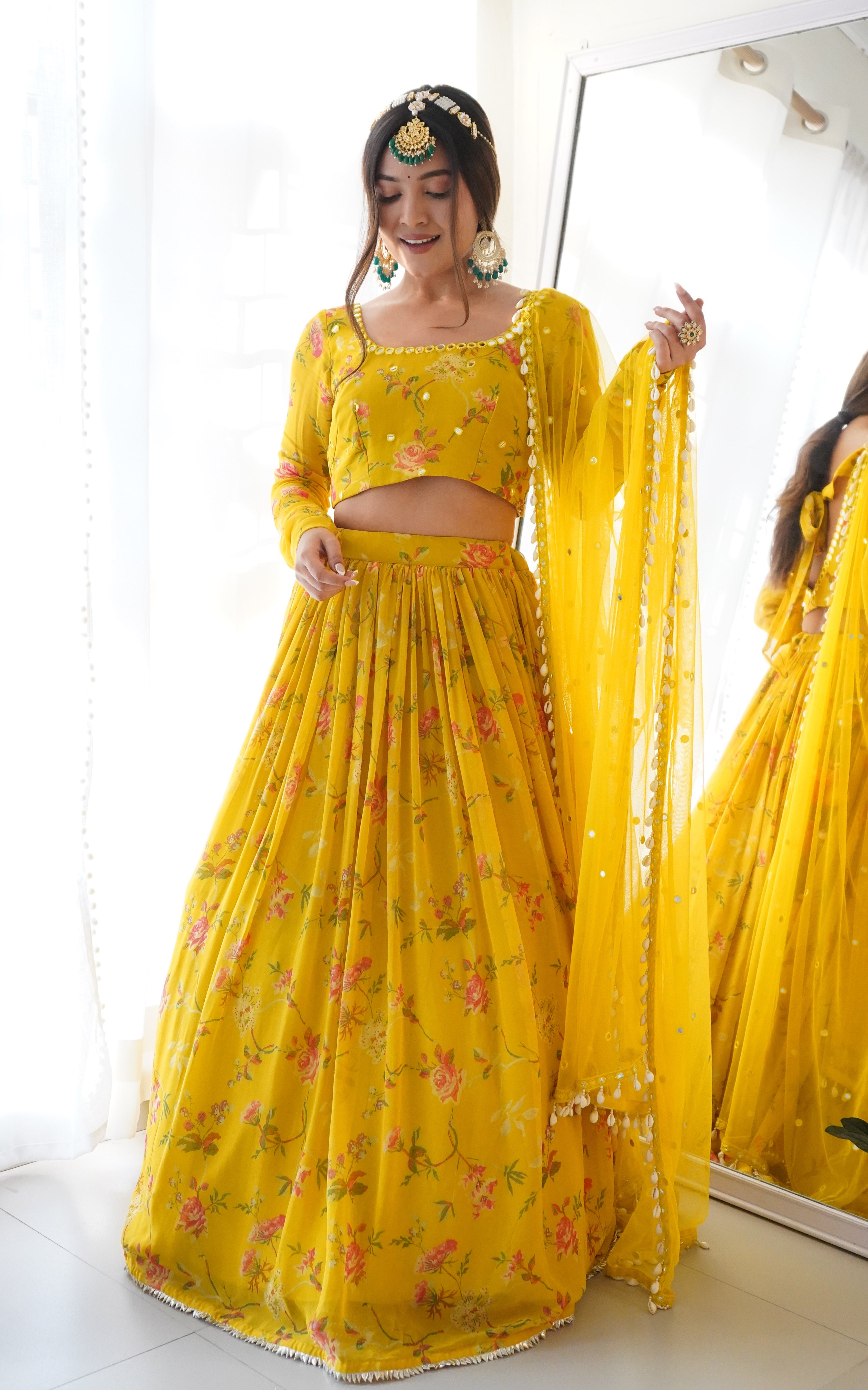 Buy Mellow Yellow Lehenga Choli With Hand Embroidered Floral Jaal And  Moroccan Pattern Online - Kalki Fashion