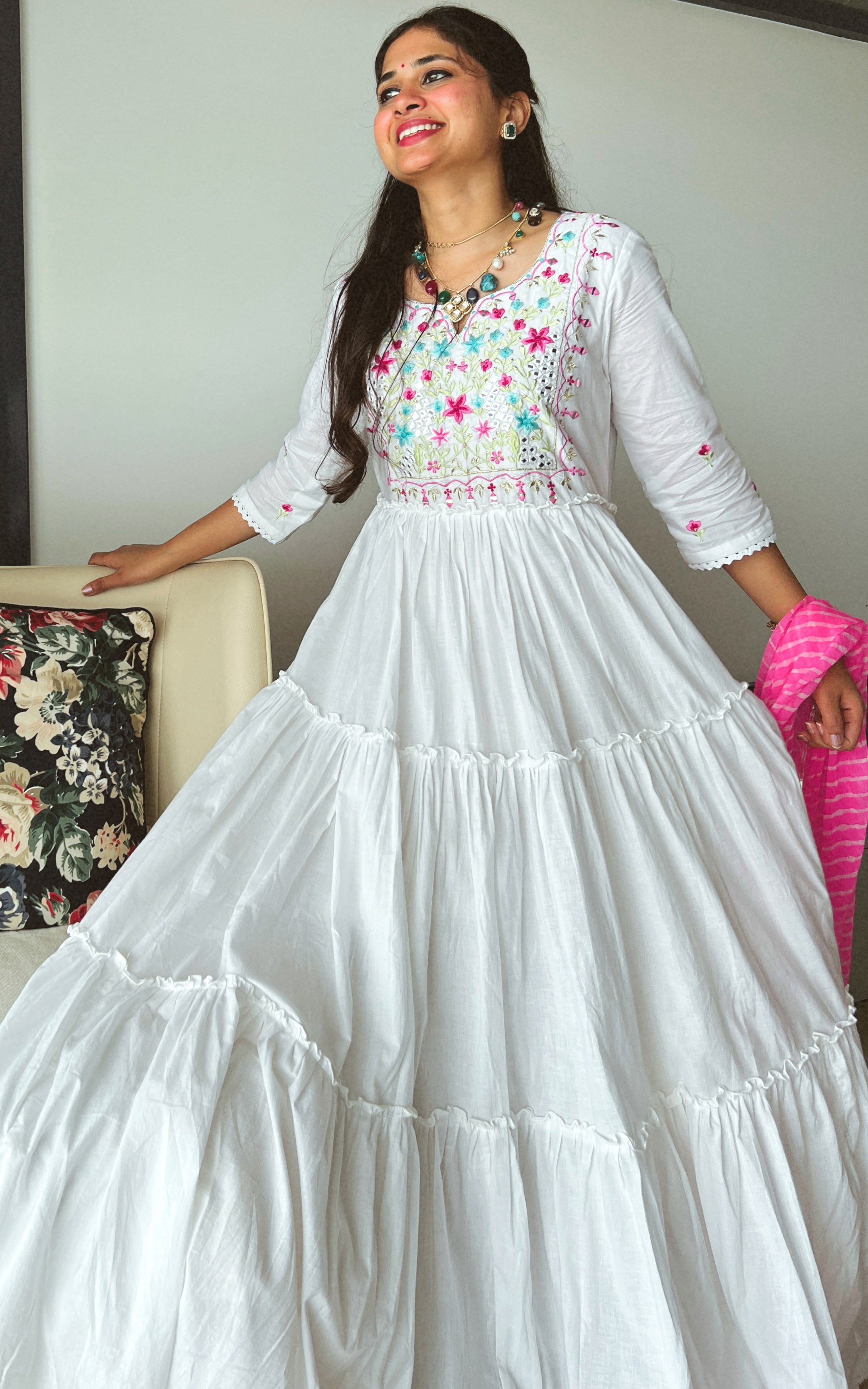 Off White Anarkali With Churidar And Dupatta With Baroque Handwork  Nikita  Mhaisalkar