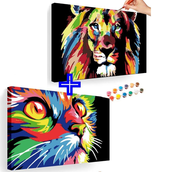 Peinture Par Numero Chat Colore Tete De Lion Aux Couleurs Vives Diy Deco