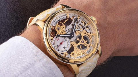 Tufina Theorema Toronto, a German watch for men with a mechanical movement, skeleton dial and luminous hands