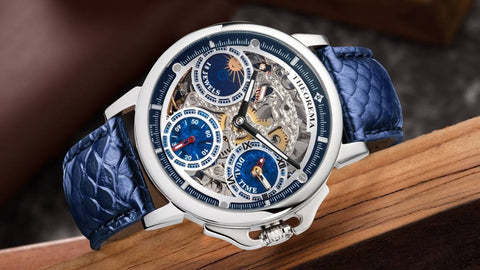 Buenos Aires Theorema mechanical watch with an engraved dial, dual-time function and Baton photoluminescent hands