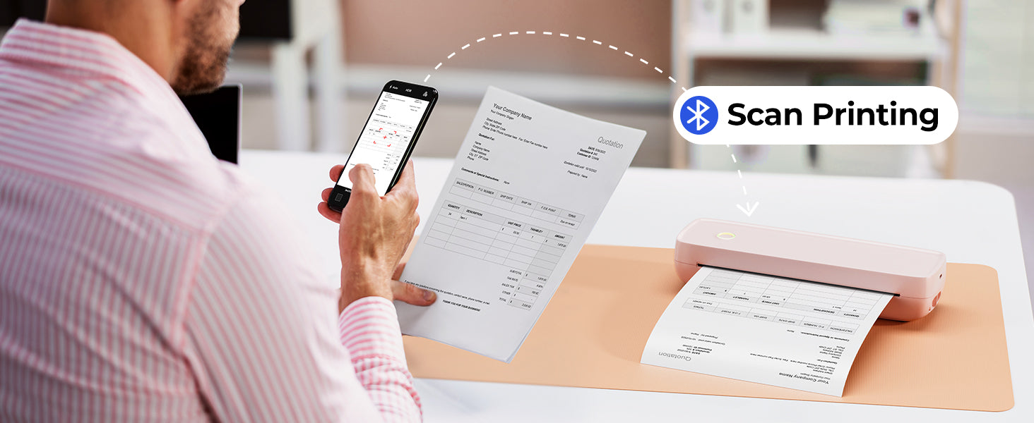 MUNBYN ITP04 portable printer, using its app, supports document scanning for printing.