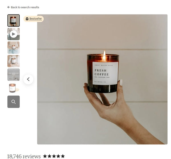 Best selling candles on Etsy