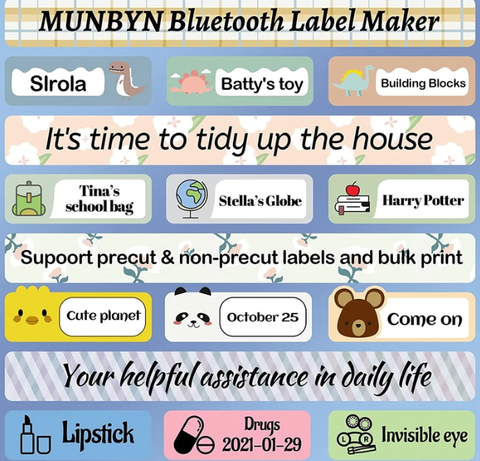 the label examples of MUNBYN Bluetooth portable label maker