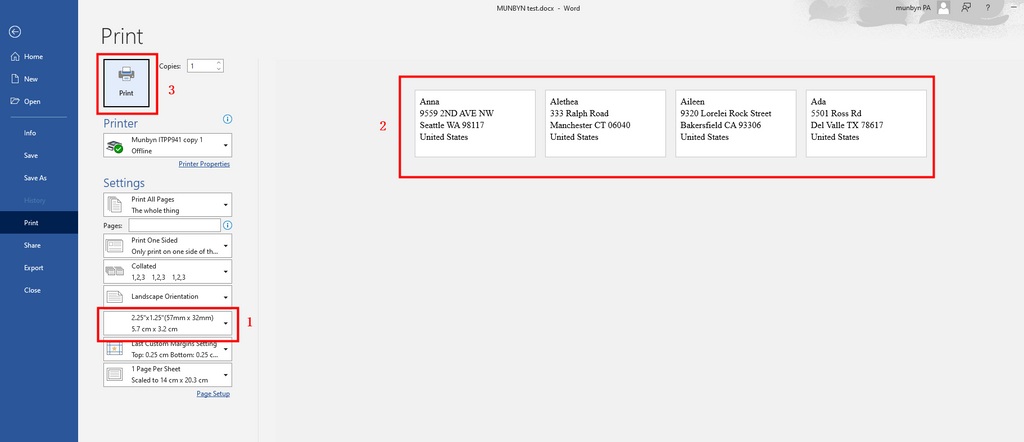 Print Address Labels in Word with 2.25''x1.25'' Thermal Labels