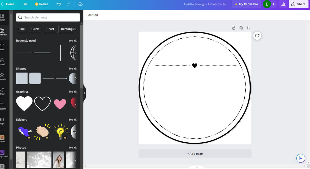 Select a circle element within Canva's design tools.