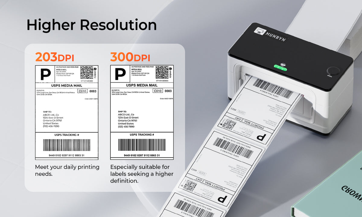 The Thermal Label Printer P941 offers dual resolutions of 203 and 300 DPI.