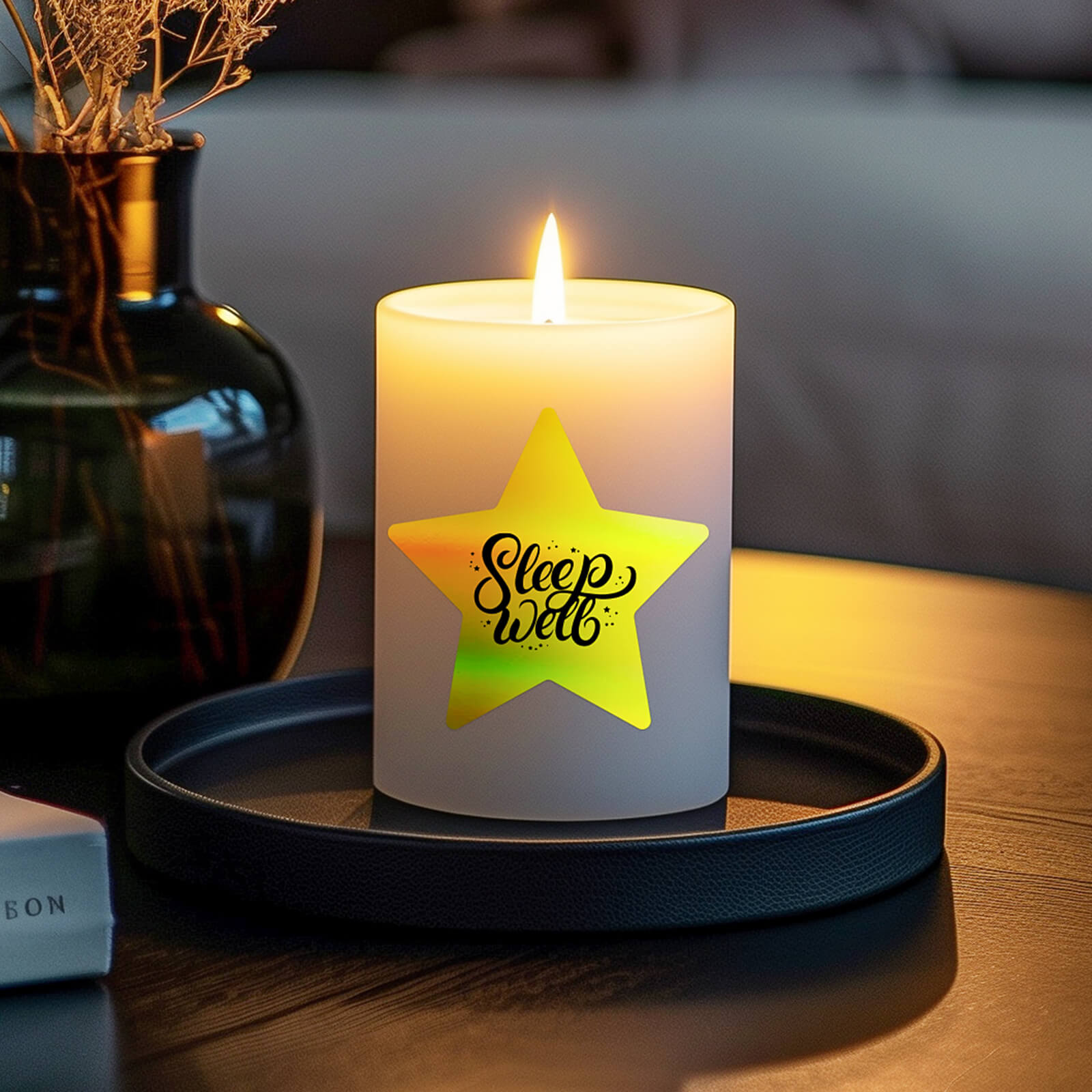 Elevate the allure of your candles by adorning them with MUNBYN gold holographic thermal labels.