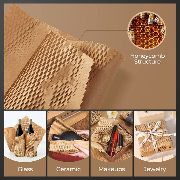 Utilizes honeycomb paper as a cushioning material to protect fragile items.