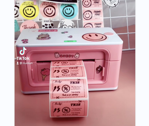 print stickers using MUNBYN pink thermal label printer