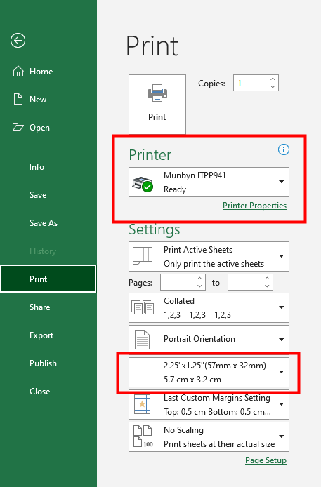 select the label size to Print Address Labels from Excel