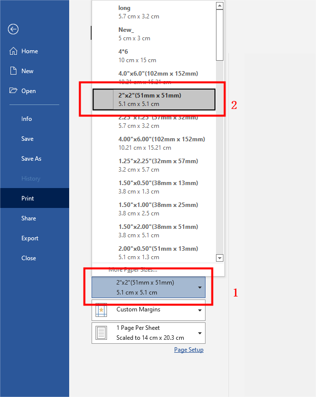 elect the paper size to Print Shipping Address Labels in Word