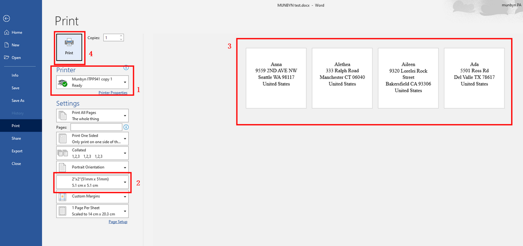 Print Address Labels in Word