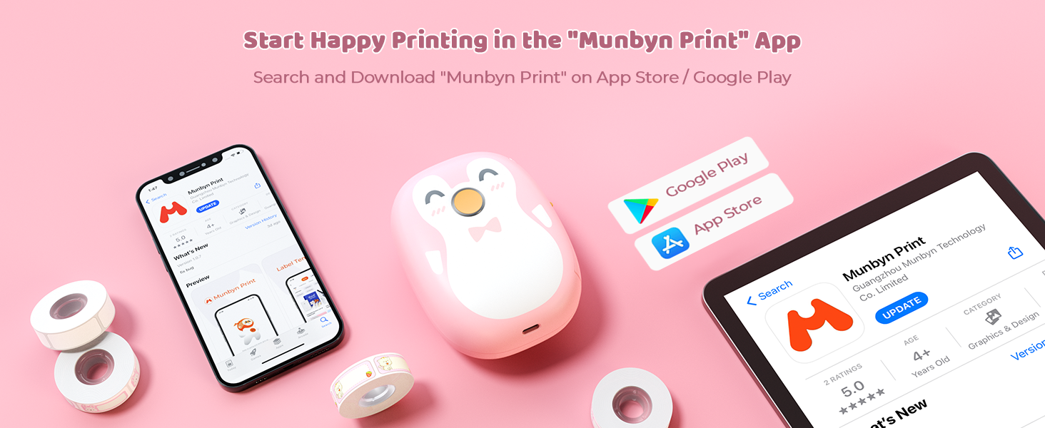 Create and print custom labels with ease using the MUNBYN Print app.