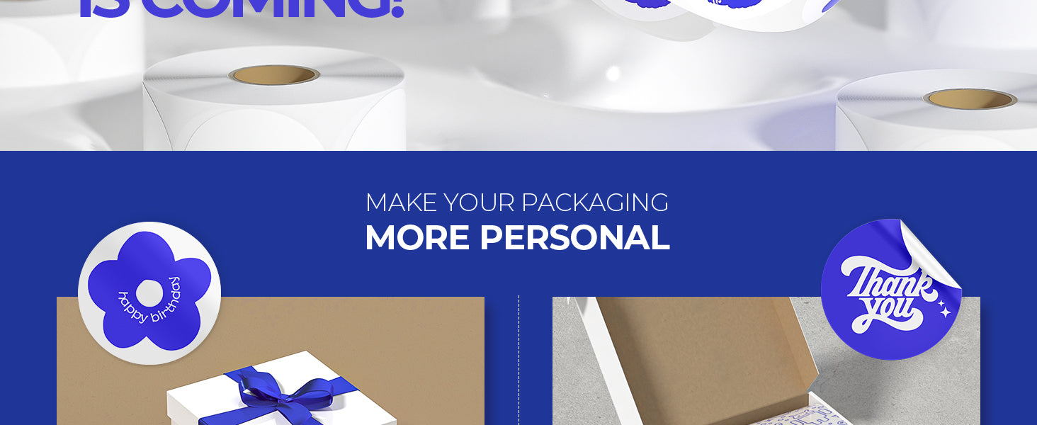 MUNBYN blue printed circle labels make packaging more personal.