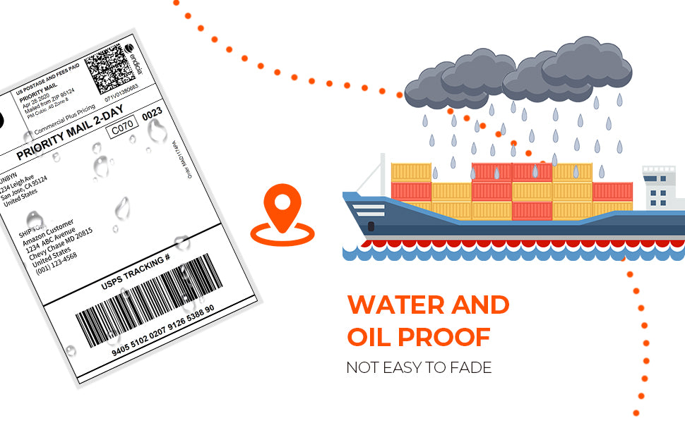 MUNBYN shipping labels resist water and oil damage and maintain their readability.