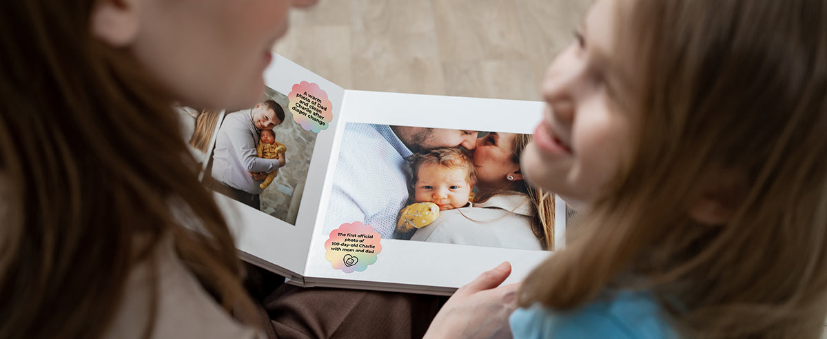 Decorate the album with MUNBYN scalloped personalized thermal stickers.