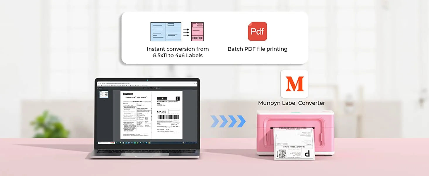 MUNBYN label converter app can easily convert 8.5x11 inch labels to 4x6 inch labels for printing.