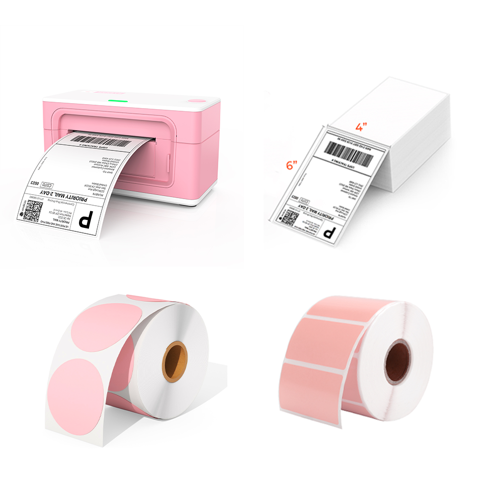 MUNBYN USB Thermal Label Printer Starter Kit - Pink