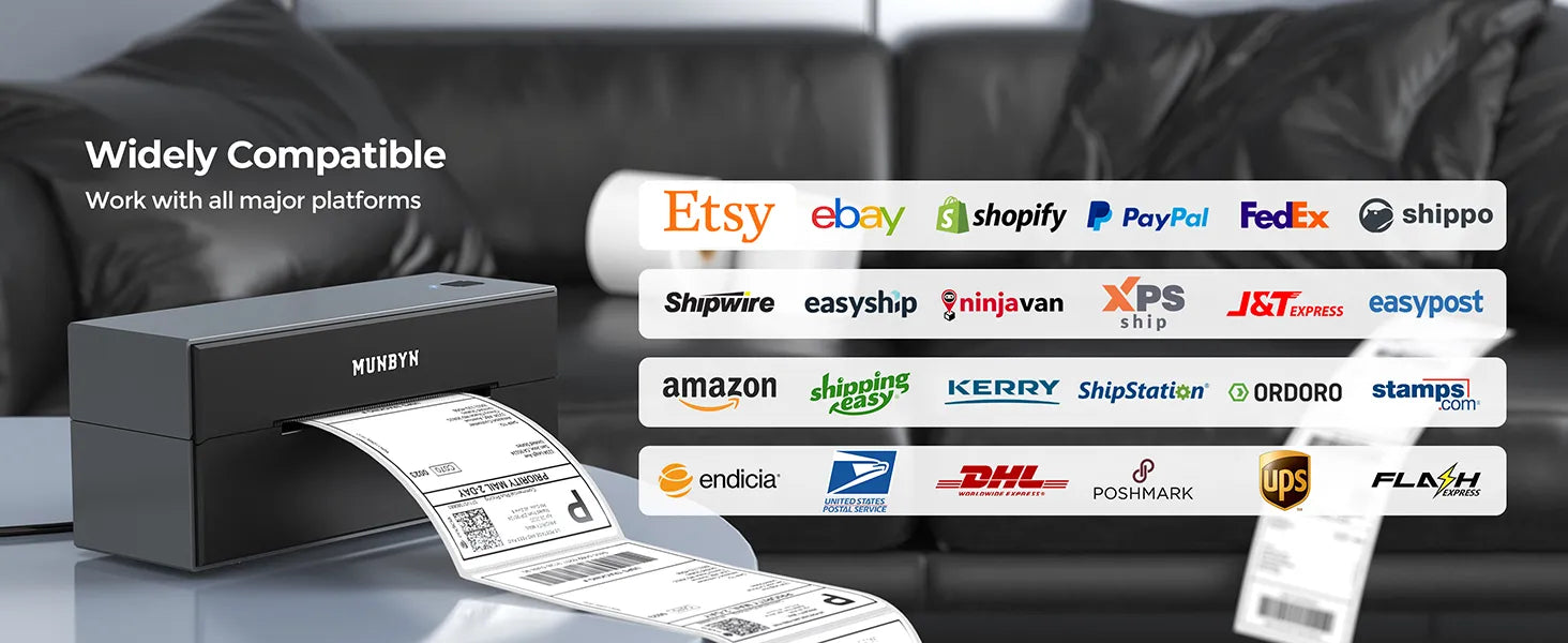 MUNBYN P129S Wireless shipping printer works with all major selling and shipping platforms.