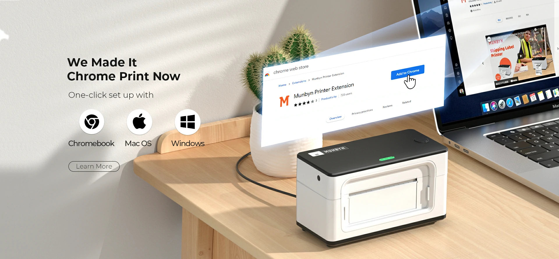 MUNBYN Printer One-click set up with Windows, Mac &Chrome