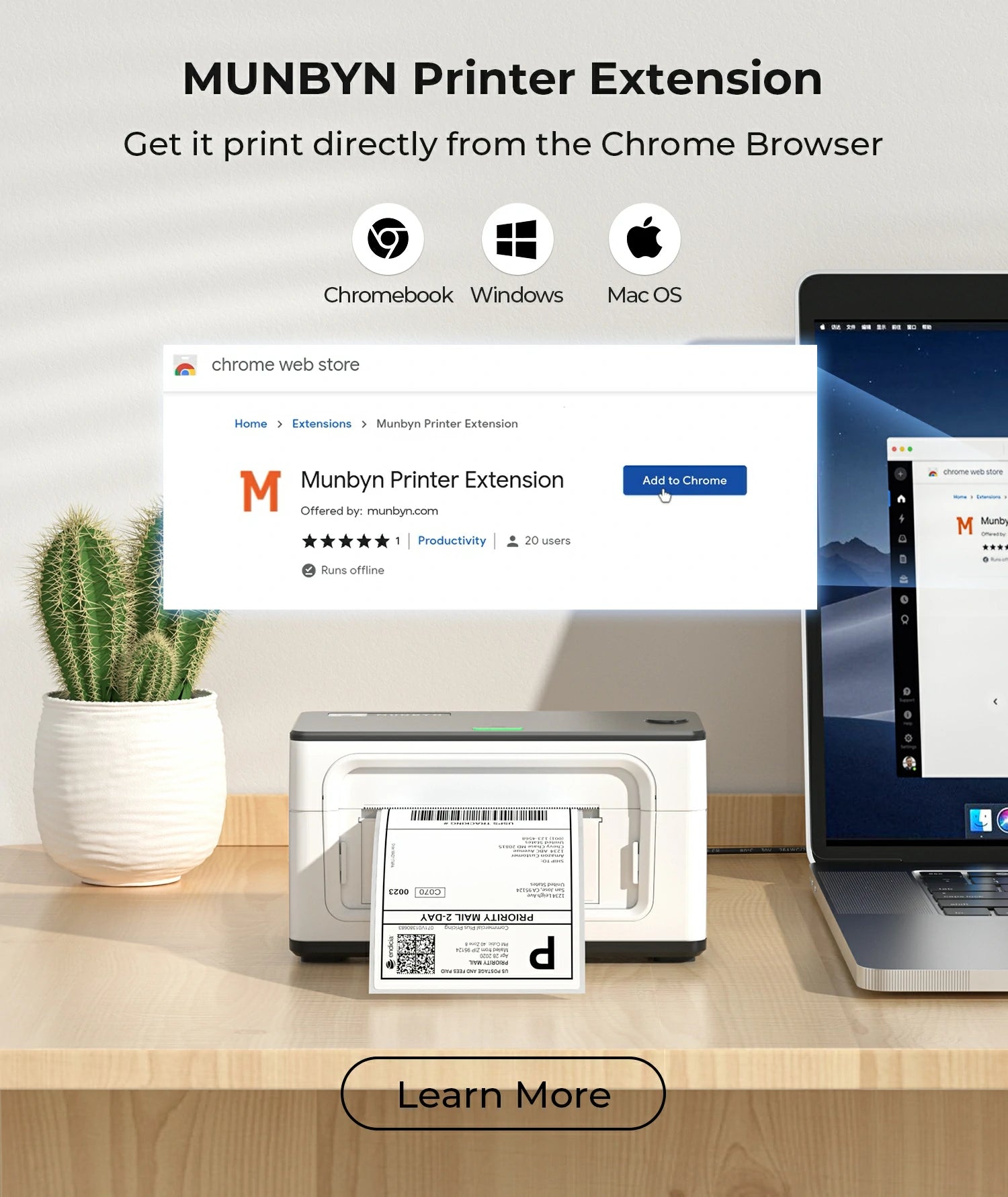 MUNBYN Printer One-click set up with Windows, Mac &Chrome