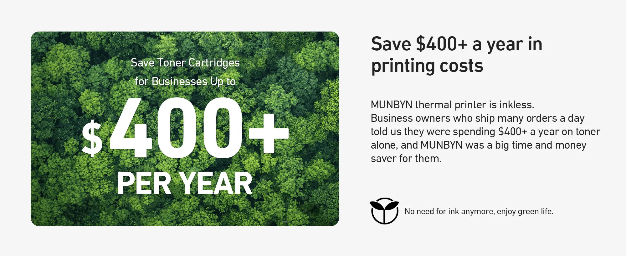 Printing with MUNBYN thermal printers can save $400 per year for small businesses.