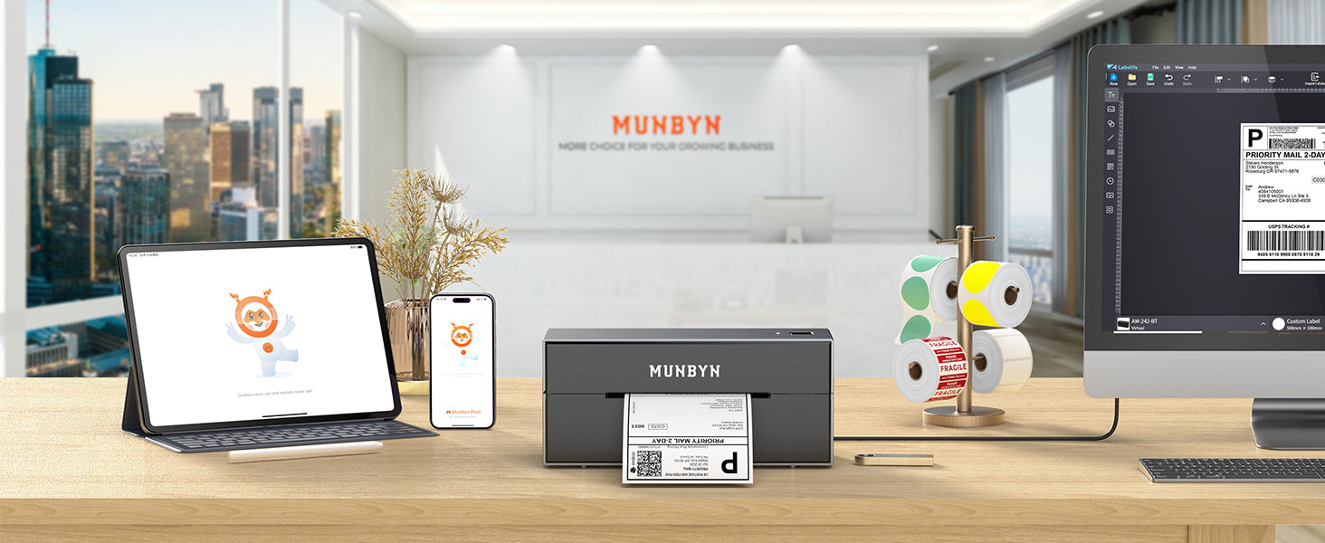 MUNBYN P129S WiFi label printer is compatible with a wide range of devices: tablets, phones and computers.
